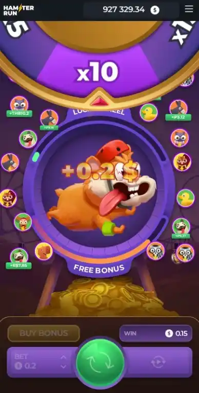 Hamster cartoon entouré d’avatars et pièces en mouvement